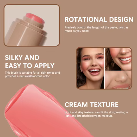 3-in-1Blush Stick Lasting Brightens Facial Cheek Stick Moisturizing Flash Lip Gloss Makeup Lip Gloss Face Rouge 8 best sales custom desk mat - №6