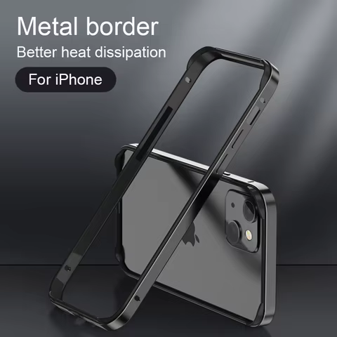 Hybrid Silicone Frame Aluminum Metal Phone Case For iPhone 16 15 14 13 12 Pro Max Better Heat Bumper 10 best sales aluminium case iphone - №2