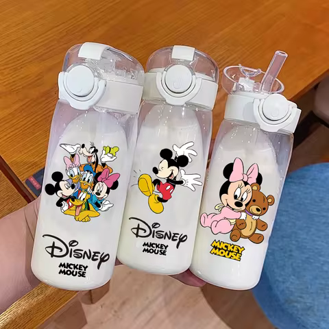 400-600ML Disney Mickey Mouse Straw Plastic Water Bottle Large Capacity Portable Transparent Kids Drinking Water Cup Donald Duck 6 best sales duck stationary - №6