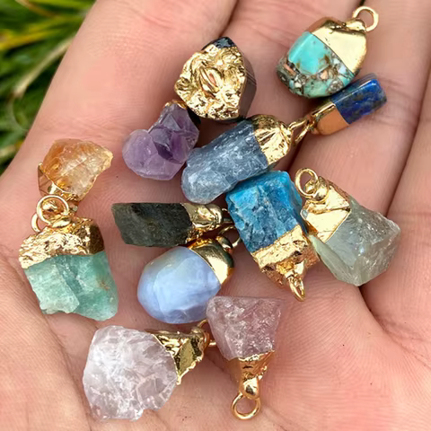 Mini Raw Stone Pendant Natural Labradorite Agat Amethsyts Reiki Raw Mineral Charms For Jewelry Making DIY Earrings Necklace 2PCS 8 best sales gem charms - №3