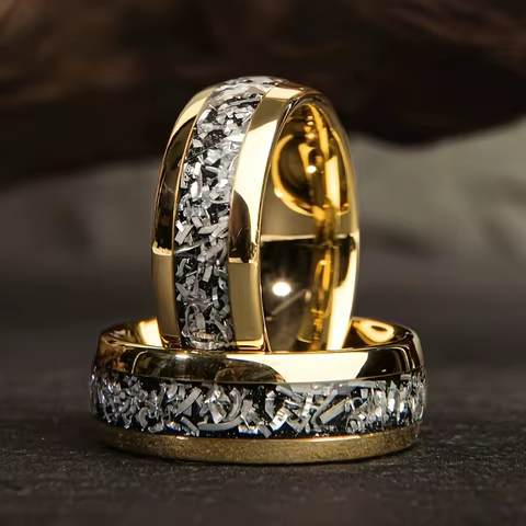Fashion 8mm Men Stainless Steel Rings Inlay Meteorite Abalone Shell Rings For Men Women Wedding Engagement Band Jewelry Gift 12 best sales abalone shell ring - №5