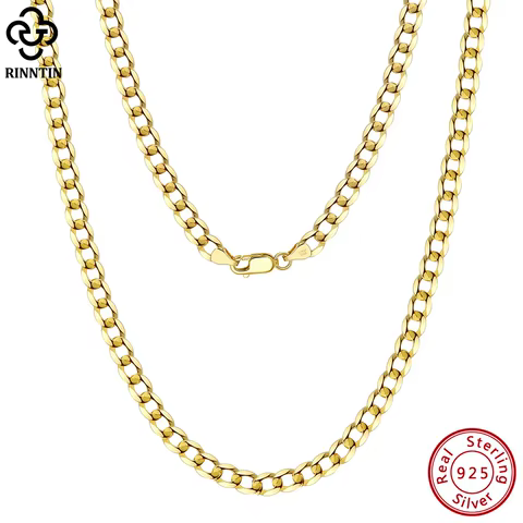 Rinntin 18K Gold Over 925 Sterling Silver 3mm/5mm Italian Diamond Cut Cuban Link Curb Chain Necklace for Women Men Jewelry SC60 8 best sales diamond gold necklace - №8
