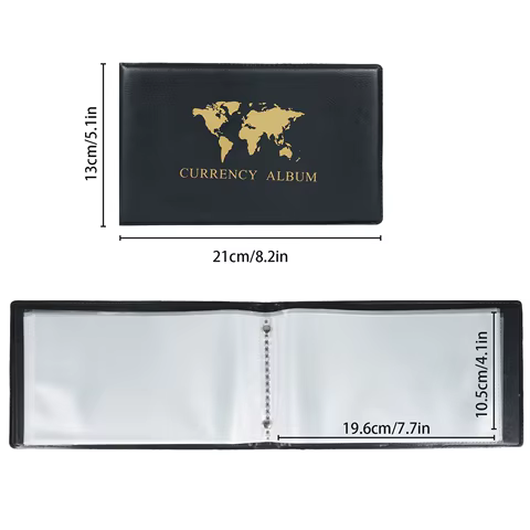 40 Pockets Banknote Currency Collecting Album 20 Sheets Clear Dollar Bill Holders World Money PU Leather Hard Cover Storage 12 best sales album for banknotes - №11