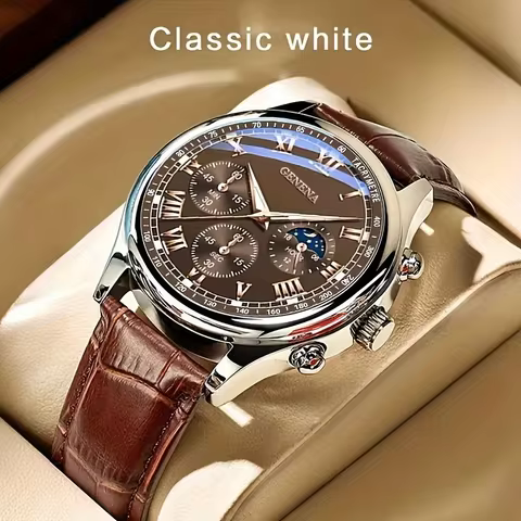 GENEVA High Quality Men's Luxury Belt Fashion Quartz Watch Men Round Business Student Sport Waterproof Glow Clock 10 best sales swiss military watches - №1