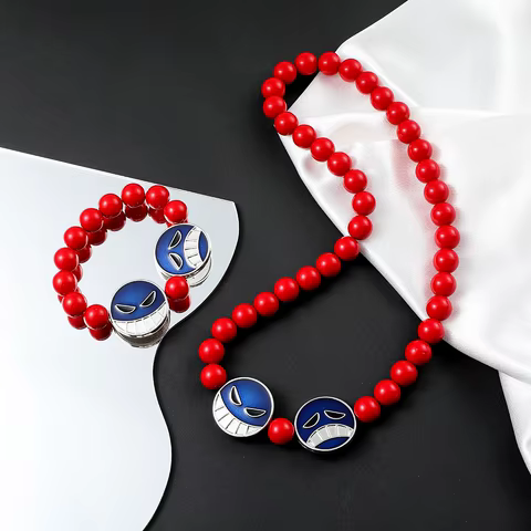 Anime Red Beads Face Bracelet Necklace, Portgas D Ace, Fashion Jewelry Accessories, Cosplay Party Gifts 8 best sales ace pin - №1