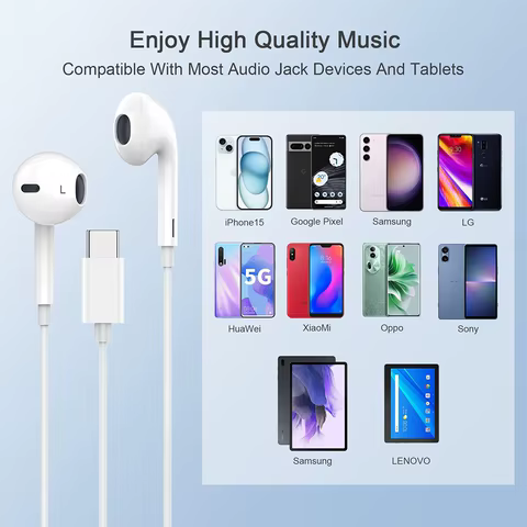 Original Headphones For Apple iPhone 16 15 14 13 Pro Max Wired Earphones For Lightning USB-C 3.5mm Earbuds For Samsung Xiaomi 10 best sales apple iphone handsfree - №8