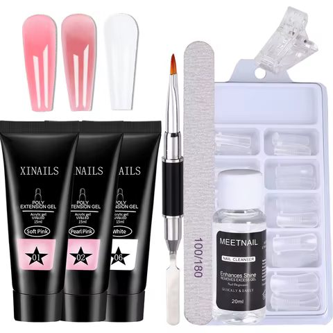 Acrylic Extension Nails Gel Kit Nude Color Quick Building Complete Tools Crystal Clip Brush Form Set Manicure Prolong Supplies 10 best sales mate kit - №10