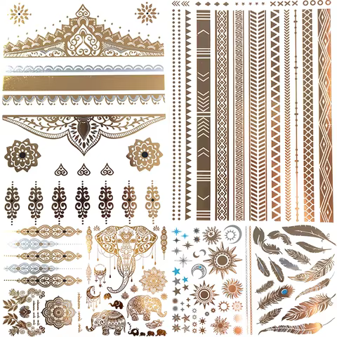 1PC Summer Style Men Women Body Art Gold Metallic Tattoo Sticker HYS-101 Chain Bracelet Fake Jewelry Waterproof Temporary Tattoo 10 best sales custom tattoo - №5