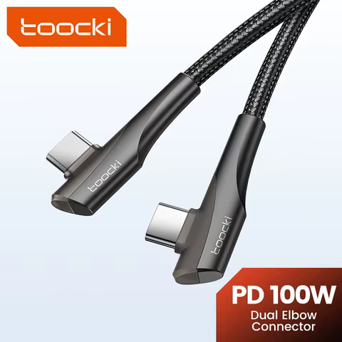 Toocki PD 60W 100W USB Type C Cable 90 Degree Dual Elbow Data Cord For iPhone 15 Xiaomi Samsung S23 Realme 5A Fast Charging Wire 8 best sales usb cable 90 degree - №4
