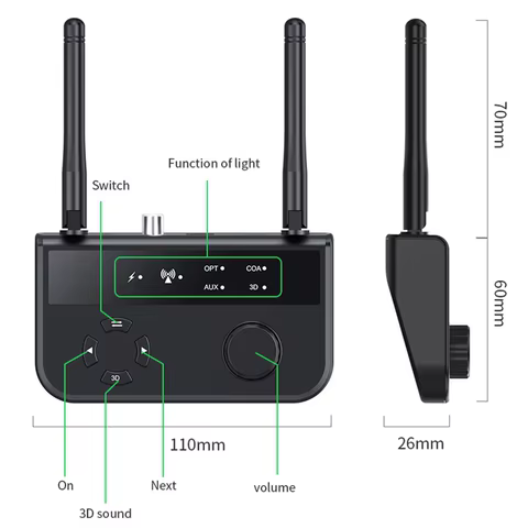 3D Stereo Bluetooth 5.3 Audio Receiver Optical/Coaxial/3.5mm AUX Analog Digital Signal Output Wirelss Adapter For Car Speaker 10 best sales usb type c wireless adapter - №2