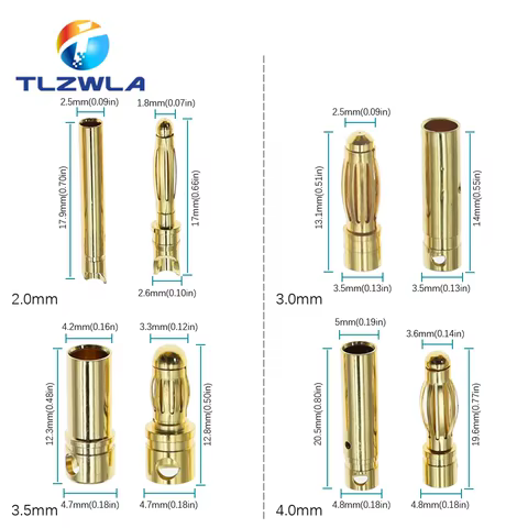 2mm 3mm 3.5mm 4mm 5mm 5.5mm 6mm 8mm RC Battery Gold-plated Bullet Banana Plug High Quality Male Female Bullet Banana Connector 10 best sales banana hifi - №3