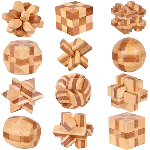 Wooden Kong Ming Lock Lu Ban Lock IQ Brain Teaser Educational Toy for Kids Children Montessori 3D Puzzles Game Unlock Toys Adult 12 best sales wood 3d puzzle - №6