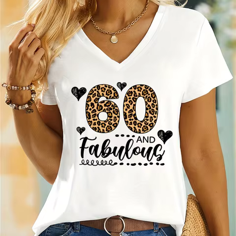 60th Birthday Shirt for Women Vintage Heart 60 and Fabulous Leopard Print Summer Short Sleeve T-shirt Fabulous Birthday T-shirts 8 best sales 60th birthday gift - №1