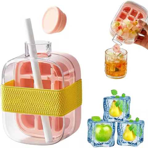 Ice Cube Bottle, 2 in 1 Press Ice Cube Mold Water Bottle with Lid and Bin, Ice Bottle Cup, Easy Press to Release Ice Cube Tray 10 best sales ice cup mold - №4