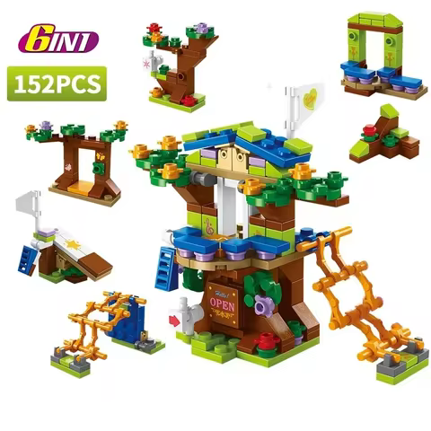 6in1 NEW Tree House TreeHouse Blocks Girls' Castle Room Climb Slide Classic Model Building Blocks Sets Bricks Kid Gift Toys City 12 best sales blocks castle - №2