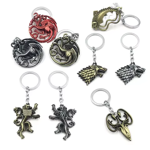 Drama Series Thrones Dragon Shape Toy Keychain Wolf Head Pendant Fashion Trend Bottle Opener Keyring for Fan Collectible Gift 6 best sales gane of thrones - №3
