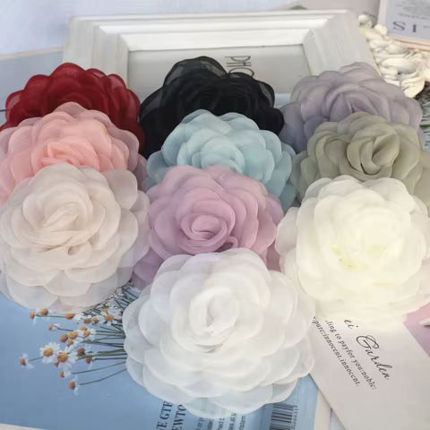 10PCS 8CM 3D Organza Chiffon Gauze Burnt Edge Fabric Artificial Rose Flower Wedding Dress Neck Decoration DIY Sewing Applique 8 best sales organza flower - №4