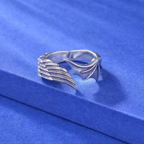 Vintage Angel Wing Demon Eye Hip Hop Adjustable Couple Ring for Men Women Retro Silvery Alloy Material Cool Fashion Jewelry New 8 best sales angel accessories - №2