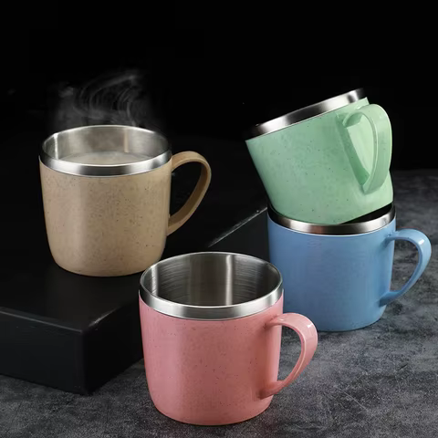 Simple Solid Color Stainless Steel Mug Wheat Straw Element Small Water Cup Children's Household Anti-scalding Drinking Water Cup 8 best sales stainless steel espresso cup - №8
