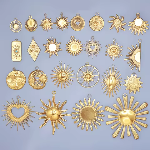 6pcs Real Gold Plated Sun Charms For Jewelry Making Supplies Stainless Steel Charm Pendants Heart Moon Thread Sunshine Material 12 best sales gold plated charm - №11