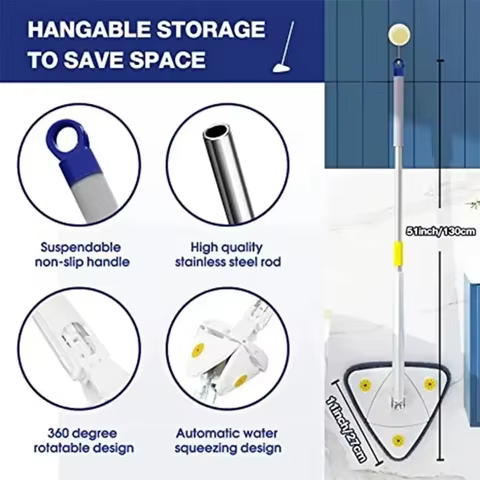 Rotatable Telescopic Triangle Mop 360° Spin Cleaning Mop Squeeze Wet And Dry Use Water Absorption For Home Floor Ceiling 12 best sales wall mop - №4