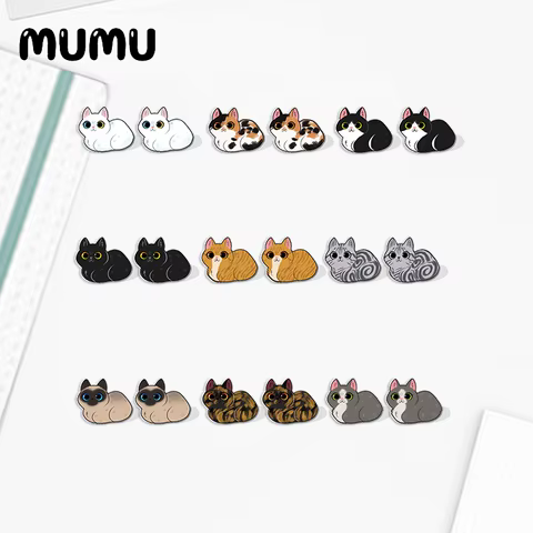 2023 New Turkish Angora Cat Acrylic Stud Earring Siamese Cats Handmade Earrings Resin Epoxy Jewelry Gifts Friend 12 best sales turkish earrings - №4