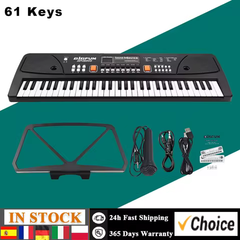 61 Keys Rechargeable Electronic Organ Kids Electric Piano with Microphone Black Digital Music Electronic Keyboard LED Display 10 best sales mini piano keyboard - №9