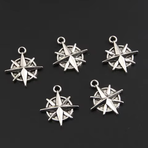 30pcs Silver Color 21.5x18.5mm Compass Charms Round Shape Pendant For DIY Handmade Metal Alloy Jewelry Making Accessorie 10 best sales compass charm - №1