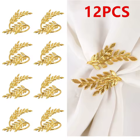 Gold Leaf Napkin Ring Buckles for Wedding Birthday Party Dinnig Table Decoration Christmas Thanksgiving Napkin Holder 1/6/12p 10 best sales wedding napkin ring - №6