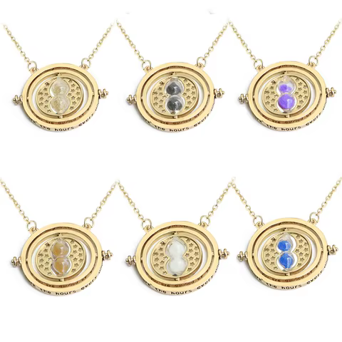 8 Colors Time Turner Pendant Necklace 360 Rotatable Hourglass Movie Theme Necklaces Choker Jewelry Fans Cosplay Gift 12 best sales watch choker - №12