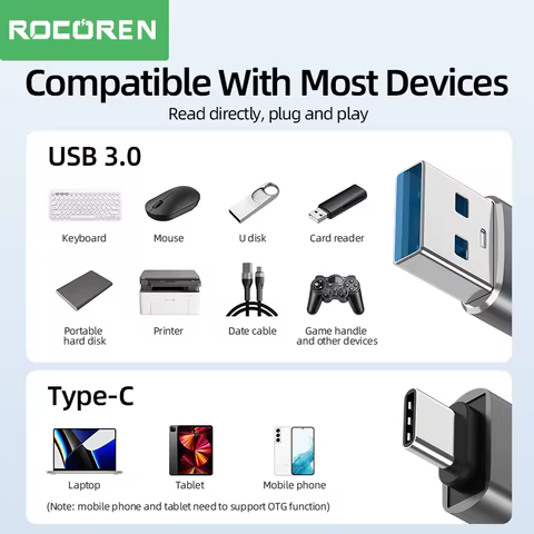 Rocoren USB Type C OTG Adapter USB C Male to USB 3.0 Female Cable Converters For Macbook Samsung S22 S20 Xiaomi 5Gbps Type-c OTG 6 best sales lenovo keyboard - №2