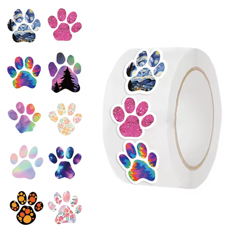 500PCS Puppy Pet Dog Paw Stickers Adorable Puppy Dog Paw Print Stickers Colored Self-adhesive Label Animal Stickers 8 best sales dog paw sticker - №6