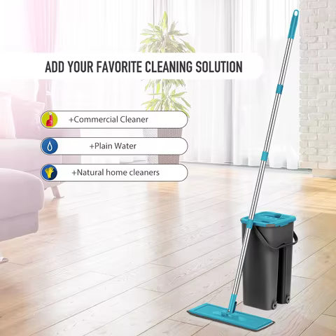 Flat Squeeze Mop and Bucket Hand Free Wringing Floor Cleaning Mop Microfiber Mop Pads Wet or Dry Usage on Hardwood Laminate Tile 12 best sales wall mop - №3