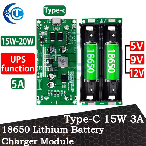 Type-C 15W 3A 18650 Lithium Battery Charger Module DC-DC Step Up Booster Fast Charge UPS Power Supply / Converter 5V 9V 12V 10 best sales dc 5v battery - №10