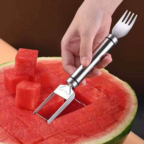 Stainless Steel Watermelon Cutting Tool Functional Watermelon Fork Slicer Slicing Tool for Melons Fruit Fork Kitchen Gadgets 12 best sales fruit forks - №6