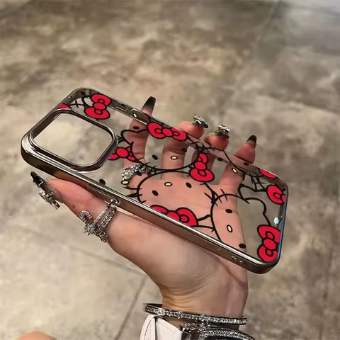Full Screen Hello Kitty Red Strap Kawaii Phone Case For iPhone 16 15 14 12 13 11 Pro Max XR XS MAX 7 8 PLUS Y2K Pink Girl Cover 10 best sales pink mobile phone - №9