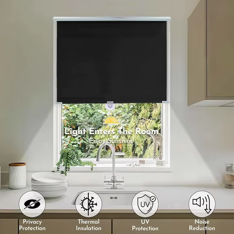 Cordless Retractable Roller Shades Black Home Office Windows Sunshade Thermal blinds without drilling blackout curtain 8 best sales roller blinds for windows - №3
