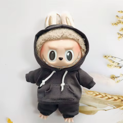17cm Labubu Doll Black Hoodie Sweatshirt and Pants Set for Doll DIY Outfit Gift 12 best sales doll hoodie - №4