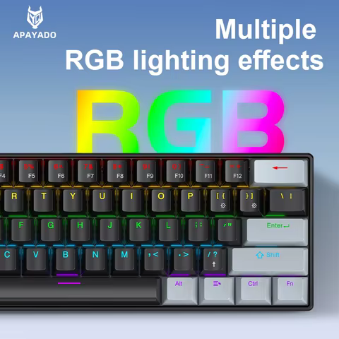 60% Portable Wired Mini Mechanical Keyboard, APAYADO K61 Mini Keyboard Wired,61 Keys Phantom RGB,Black,White,Red,Red/Blue Switch 10 best sales red keyboard - №5