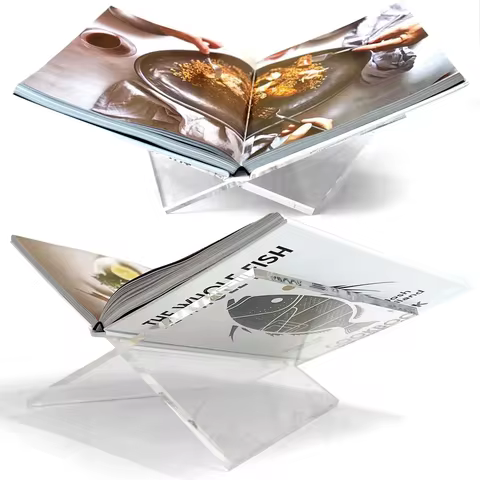 Acrylic Book Holder X-Shaped Display Stand for Cookbook Recipe Menu Magazines Storybook Ball Display Rack Opening Reading Books 8 best sales acrylic magazine holder - №7