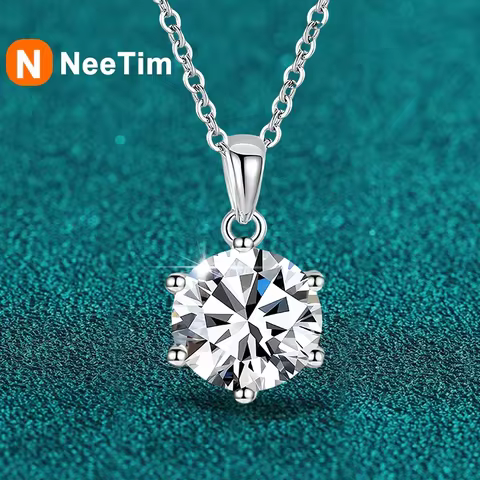 NeeTim 4ct 10mm Moissanite Necklace For Women 925 Sterling Silver Lab Diamond with Gold Plated Pendant Wedding Party Jewelry 8 best sales diamond gold necklace - №6