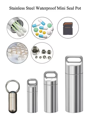 304 Stainless Steel Waterproof Mini Sealed Can Pill Portable Container Sealed Can Small Tool Parts Storage Bottle With Keychain 10 best sales pill charm - №7