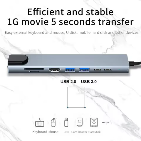 Usb 8 In 1 Type C 3 1 To 4k HdTV Hub Adapter With Sd Tf Rj45 Card Reader Pd Fast Charge For Macbook Notebook Computer 6 best sales usb to lan - №5
