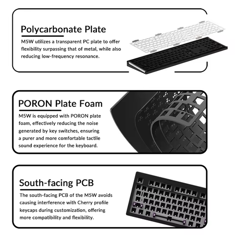 Akko MonsGeek M5W Mechanical Keyboard Kit 108 Keys 100% RGB Hot-swappable USB Type-C/2.4G/BT5.0 Wireless Tri-mode Barebone Kit 10 best sales 108 keyboard kit - №10