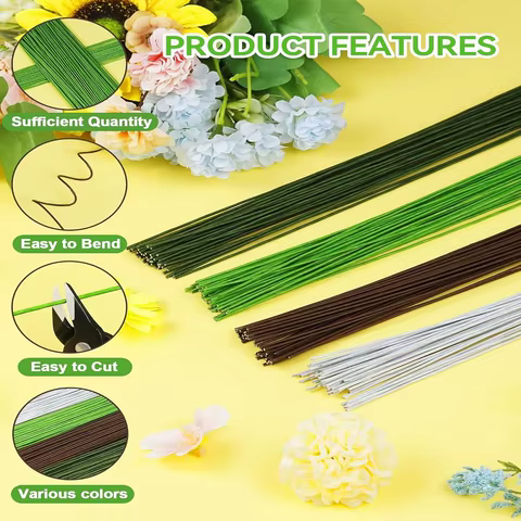 100 PCS 22/20 Gauge LightGreen Floral Wire Stems for Artificial Flower Making,Florist Wire,Flower Wire for Crafts 8 best sales floral wire - №3