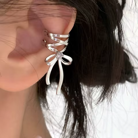 Y2K Girls New Ribbon Aesthetics Ear Clips Ballet Style Ribbon Bow-Knot Ear Cuff Women Korean Fashion Kpop Earring Jewelry Gifts 6 best sales bow jewelry - №3