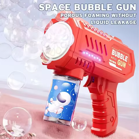 2025SpaceElectric Bubble Gun Kids Toy Bubbles Machine Automatic Soap Blower with Light Summer Outdoor Party Games Children Gift 8 best sales soap maker - №4