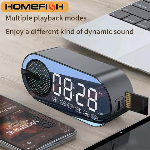 G30 NY Mirror Clock Wireless Bluetooth Speaker USB LED FM Colorful Atmosphere Light Heavy Bass Portable Gift Bluetooth Speaker 10 best sales fm radio speaker - №7