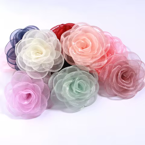 5Pcs 9cm Transparent Organza Fabric Rose Flower Head Wedding Dress Skirt Home Hat Decoration DIY Hair Accessories 8 best sales organza flower - №6