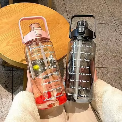 Large Capacity Water Cup 2 Liters Network Red Ins Trend Straw Cup Sports With Scale Portable Simple Leak Proof Portable Drop Res 8 best sales cool water - №6